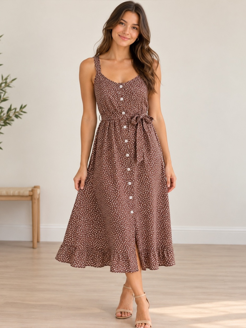 Sincerely Jules Polka-Dot Button-Front Midi Dress